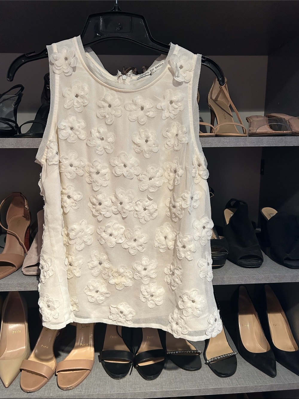 Search for Sanity Cream Floral Appliqué Sleeveless Tank